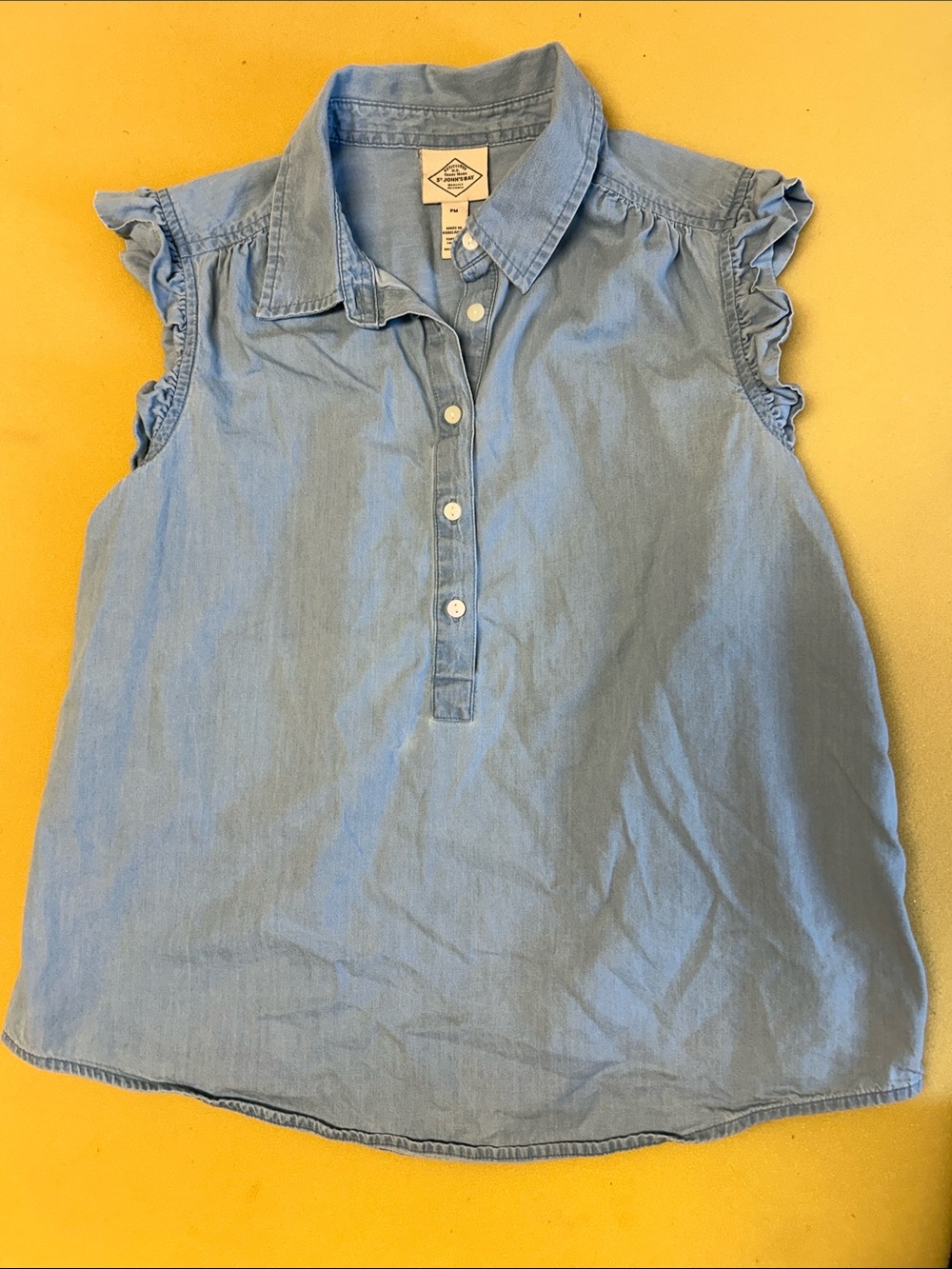 St. John's Bay Light Blue Chambray Ruffle Sleeve Blouse